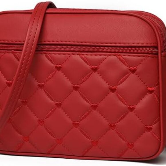 Compact Quilted Vegan Leather Crossbody Purse with Adjustable Strap - Rose - Picture 1 of 6